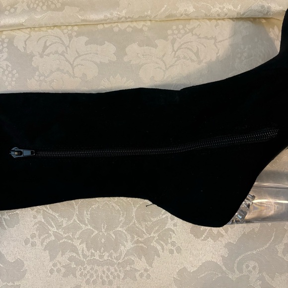 Wild Diva Blossom Faux Suede Thigh High Lucite Block Heel Boot, Size 7 - Picture 7 of 12